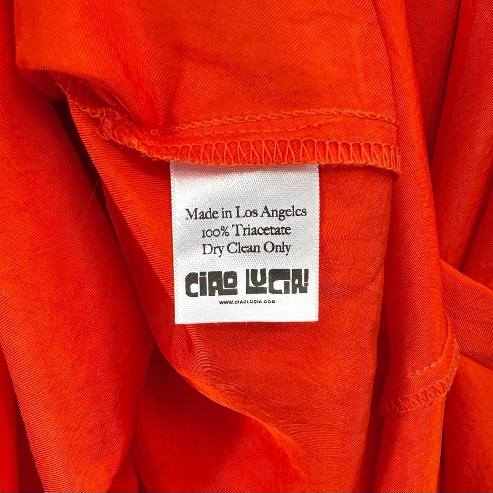 Ciao Lucia Sabrina Dress - Red Orange Bell Sleeve V-Neck Belted Mini Dress sz L - Picture 9 of 12